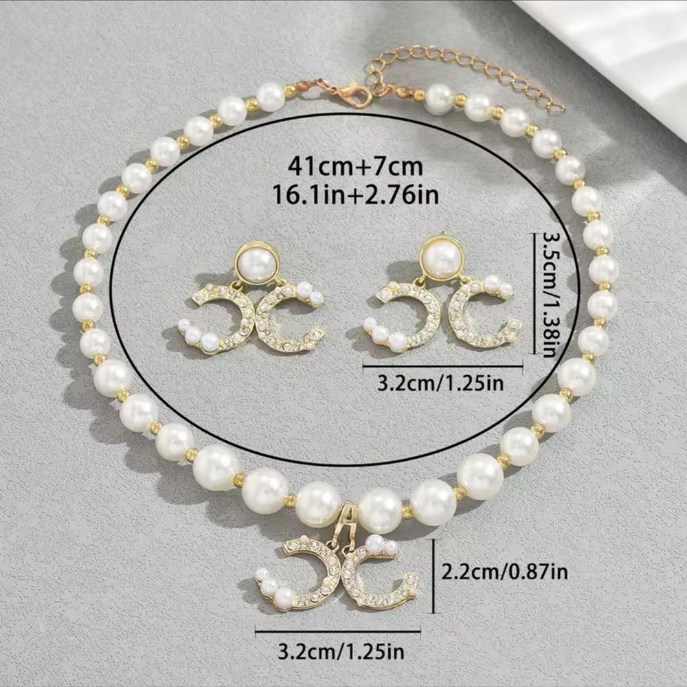 Pearl & Rhinestone Letter Necklace Dangle Stud Earings
Jewelry Set - Picture 2 of 5
